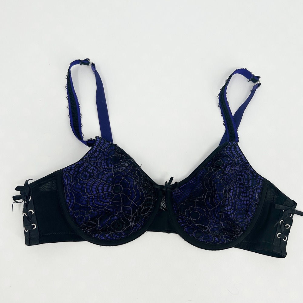 Ashley‎ Graham Womens Goth Lace Whimsigoth Corset Detail Balconette Bra Size 38C